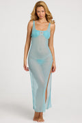 Pearl-Detail Cut-Out Maxi Dress in Turquoise