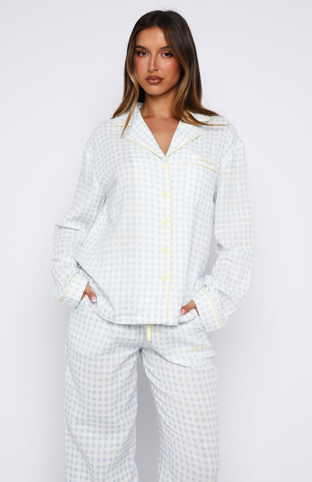 She's Got This Long Sleeve Pyjama Top Sky Blue Gingham